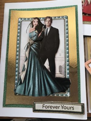 Handmade wedding card of an art deco couple